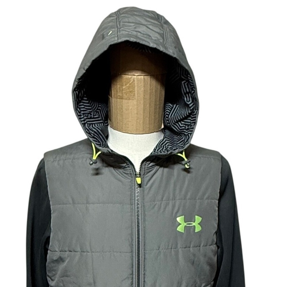 Under Armour Jacket Mens Medium Gray Black Hooded ColdGear Infrared Puffer Coat